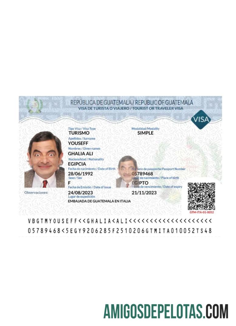 Visto de turista ou viajante para Guatemala exemplo